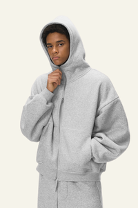 Men's  Streetwear Curved-Sleeve Boxy Hooded Jacket