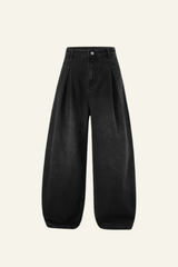 Men's Streetwear Washed Vintage Pleated  Wide Leg Jeans