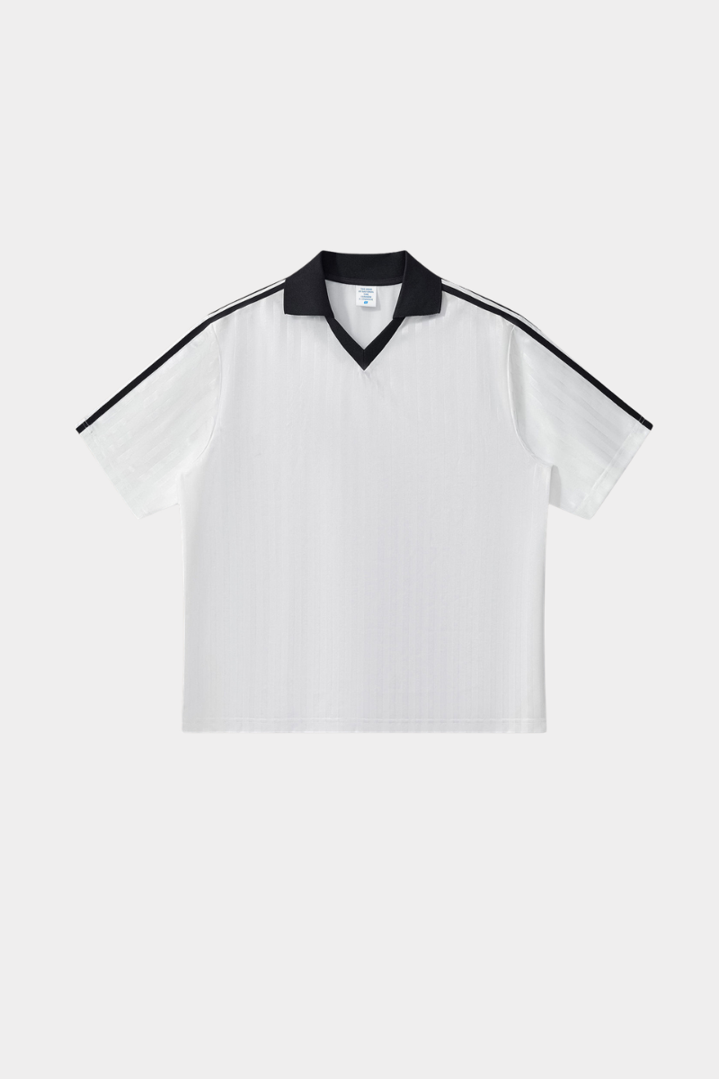 Men's Polyester Loose Fit V-Neck Patch Stripe Tee