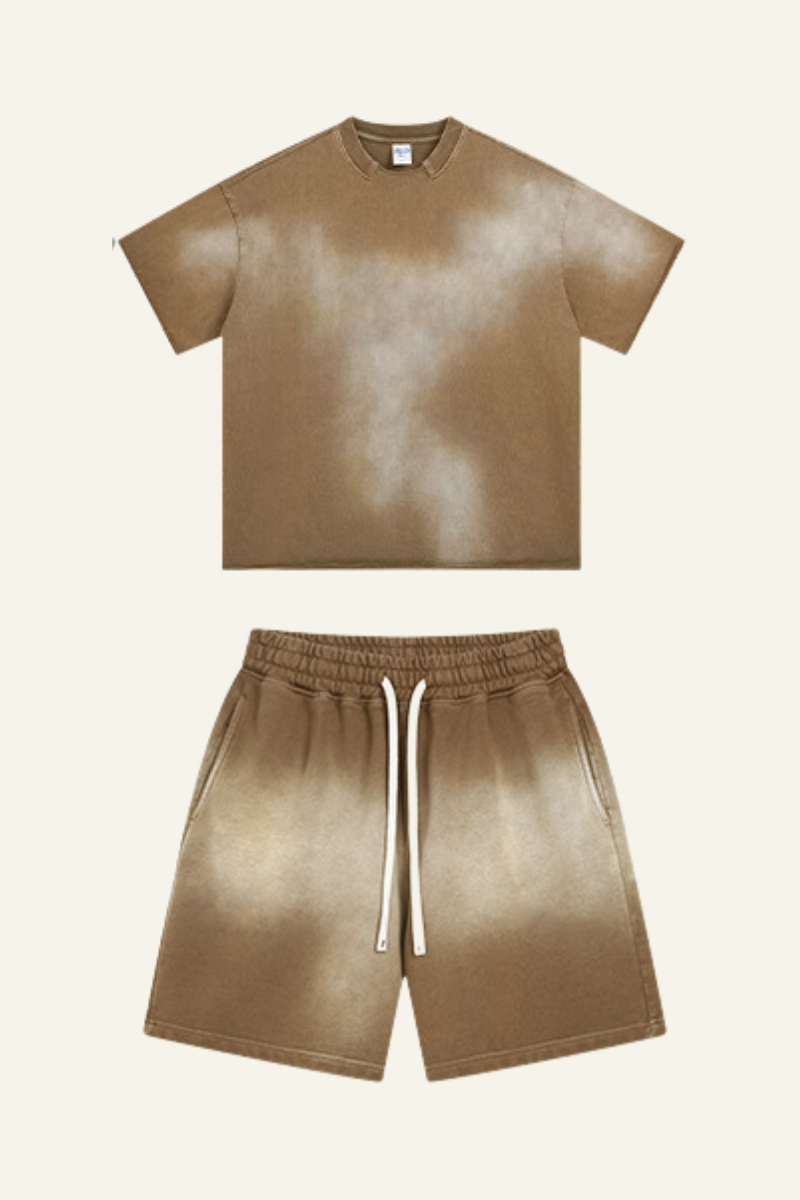 Women's Cotton Gradient Set: Loose-fitting T-shirt And Short