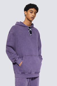 Men's 420g Heavy Cotton Washed Distressed Hoodie