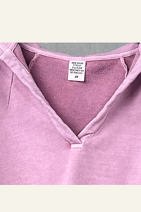 Women's Washed Loose Edged Pleated V-Neck Cotton Hoodie