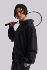 Men's Cotton Retro Faux-Two-Piece Washed  Hoodie