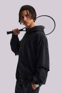 Men's Cotton Retro Faux-Two-Piece Washed  Hoodie