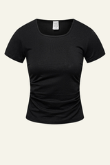 Women's  straight shoulder short-sleeved T-shirt.