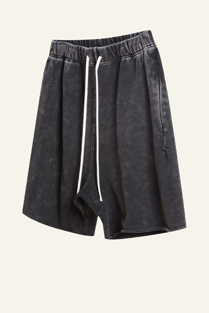 Men's Vintage Washed Cotton Frayed-Hem Shorts