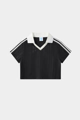 Color-blocked collegiate-style short T-shirt