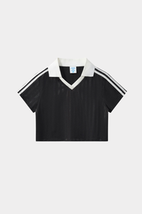 Color-blocked collegiate-style short T-shirt