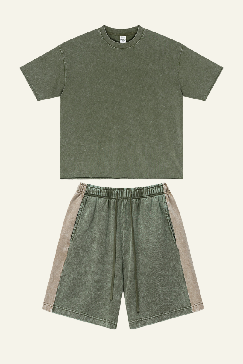 Men's Cotton Streetwear Vintage Set:T-shirt And Short