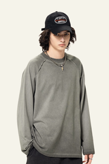 Men's  Streetwear Washed Cotton Long-Sleeved T-shirt.