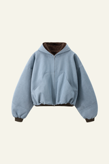 Men's Short-length Plush-lined Full-zipper Jacket.