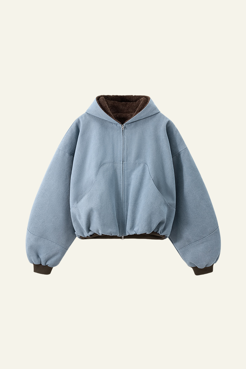 Men's Short-length Plush-lined Full-zipper Jacket.