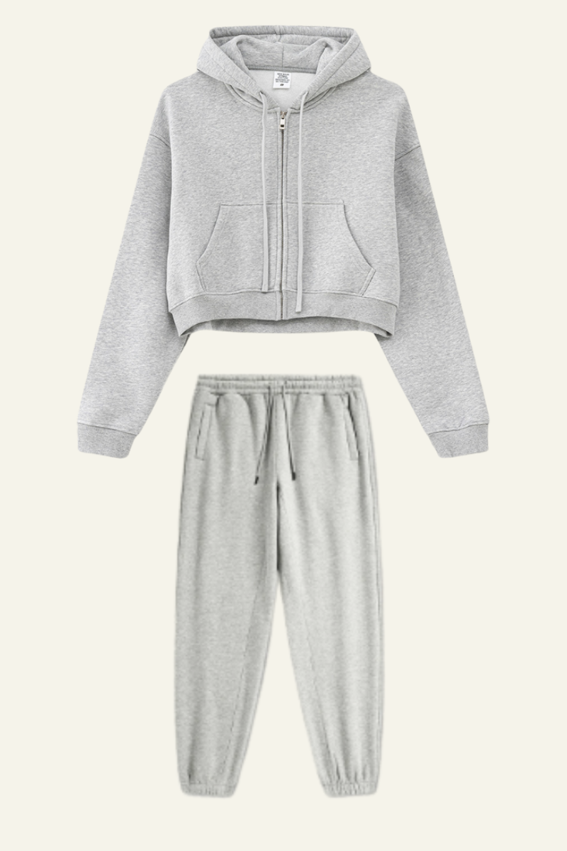 Women's Sports Set:Hooded Jacket And Cuffed Sweatpants