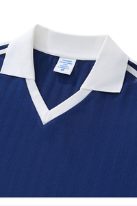 Men's Polyester Loose Fit V-Neck Patch Stripe Tee