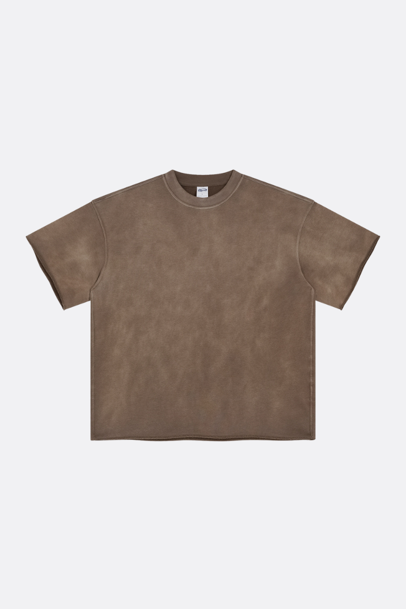 Unisex Streetwear Washed Distressed Curled Hem T-shirt