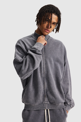 Men's Cotton Streetwear Wax-Dyed Washed Stand Collar Distressed Jacket