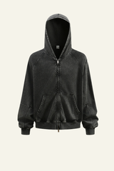 Men's  Streetwear Vintage Washed Full Zipper Hooded Jacket.