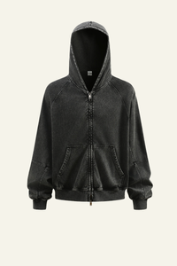 Men's  Streetwear Vintage Washed Full Zipper Hooded Jacket.