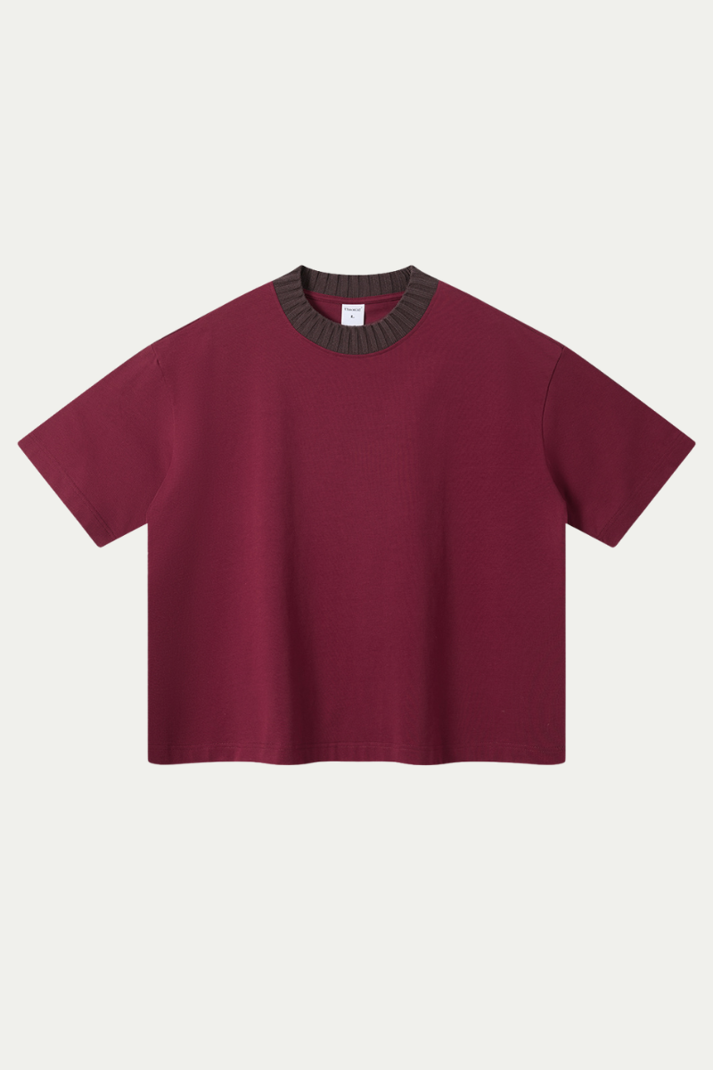 Women's 305g Cotton Colorblock Knit Boxy Crewneck Tee
