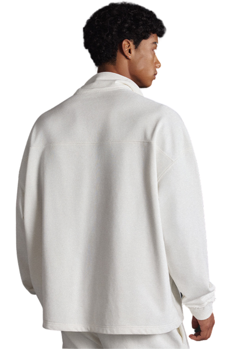 Men's Summer 450g Half Zip Raw Edge StandCollar Sweatshirt