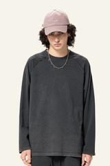 Men's  Streetwear Washed Cotton Long-Sleeved T-shirt.