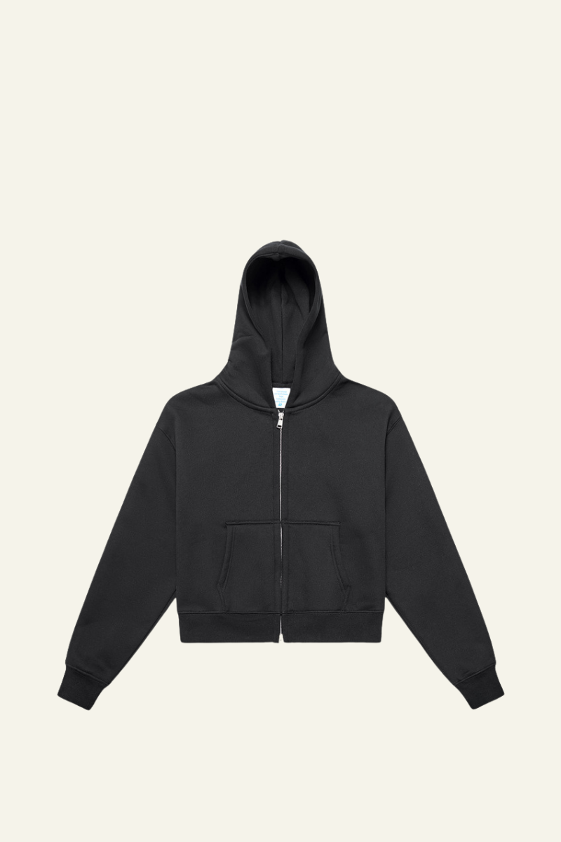 Women's  Fleece-lined Double-Zipper Cropped Hooded Jacket