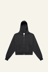 Women's  Fleece-lined Double-Zipper Cropped Hooded Jacket