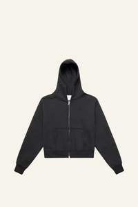 Women's  Fleece-lined Double-Zipper Cropped Hooded Jacket