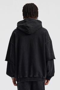 Men's Cotton Retro Faux-Two-Piece Washed  Hoodie