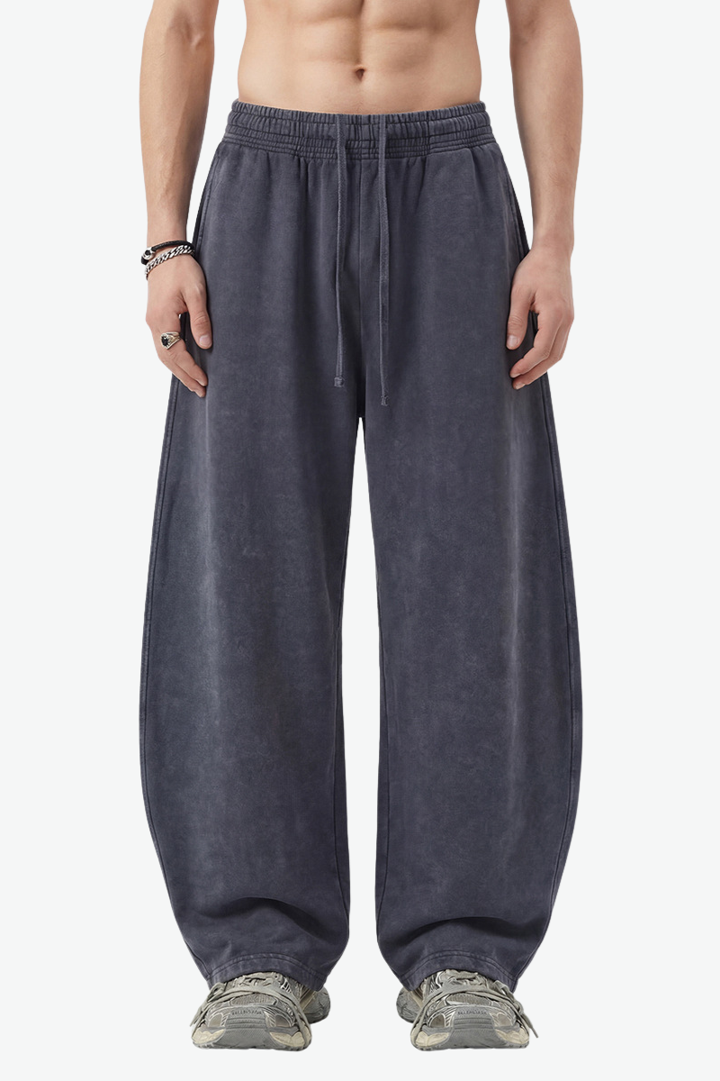 Unisex 360g Cotton Washed Elastic Curved Wide Pants