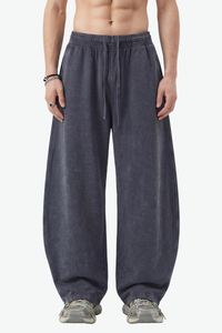 Unisex 360g Cotton Washed Elastic Curved Wide Pants