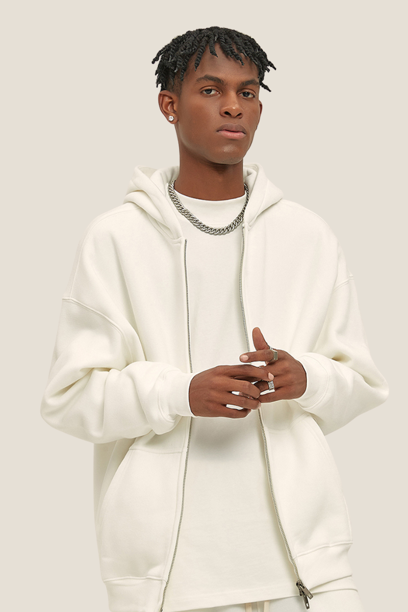 Men's Streetwear 350G Heavyweight Full Zipper Hooded Jacket