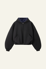 Men's Short-length Plush-lined Full-zipper Jacket.