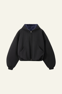 Men's Short-length Plush-lined Full-zipper Jacket.
