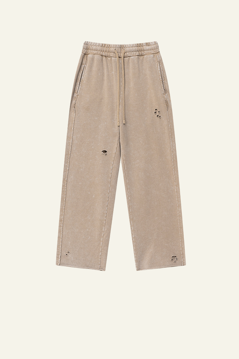 Men's Vintage Washed Frayed Hem Cotton Straight Leg Pants