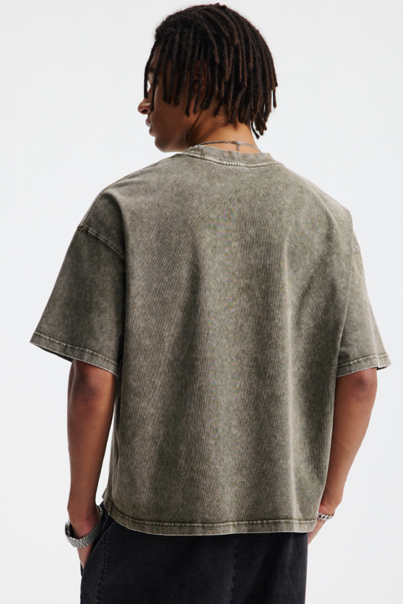 Men's Cotton Streetwear Washed Distressed T-shirt