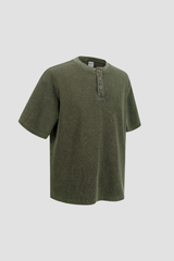 Women's Streetwear Washed Henley Collar Distressed T-shirt