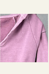 Women's Washed Loose Edged Pleated V-Neck Cotton Hoodie