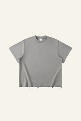 Men's Streetwear  Embroidered Raw-Edge Drop-Shoulder T-Shirt