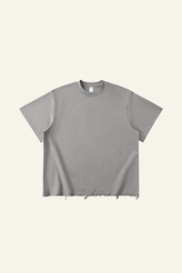 Men's Streetwear  Embroidered Raw-Edge Drop-Shoulder T-Shirt