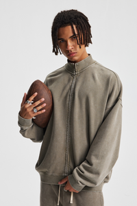 Men's Cotton Streetwear Wax-Dyed Washed Stand Collar Distressed Jacket