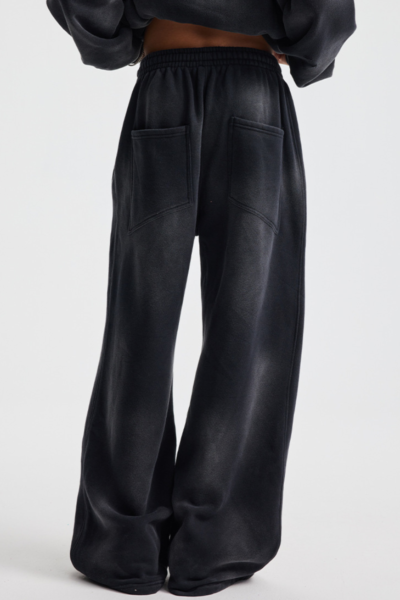 Men's Streetwear Washed Distressed Fleece-Lined  Pants