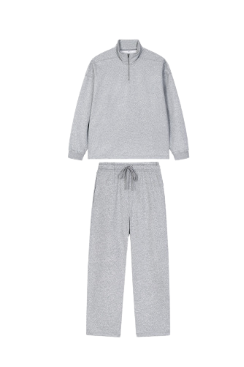 Men's Spring Summer 450g Half Zip Raw Edge Stand Collar Set