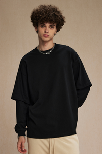 Men's Cotton Patchwork Faux Two-Piece Sweatshirt