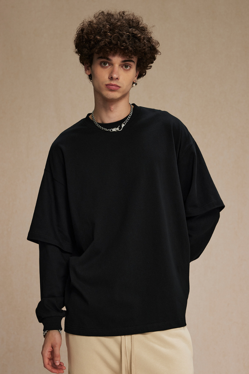 Men's Cotton Patchwork Faux Two-Piece Sweatshirt