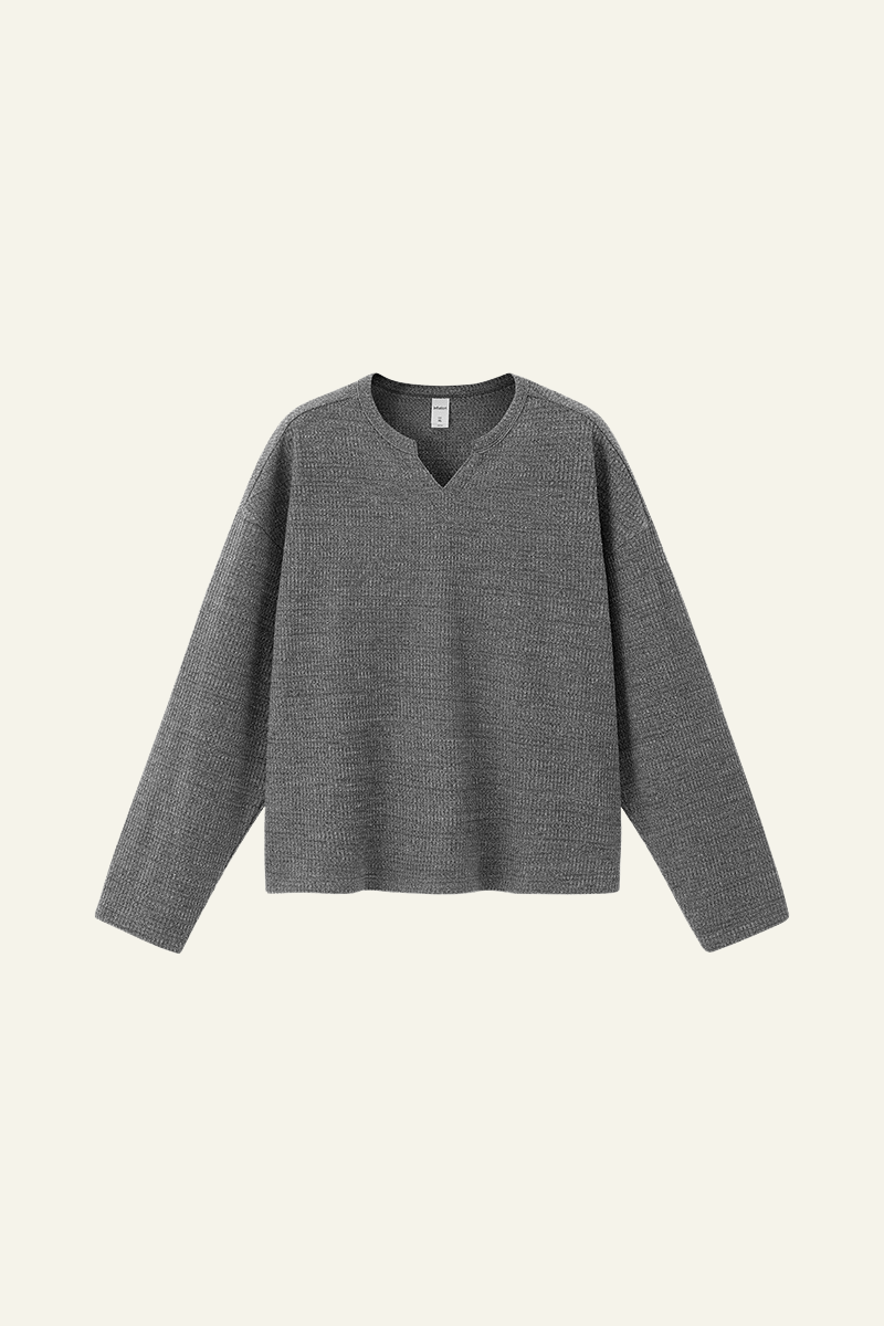 Women's Streetwear V-Neck Waffle Textured Knit Sweater