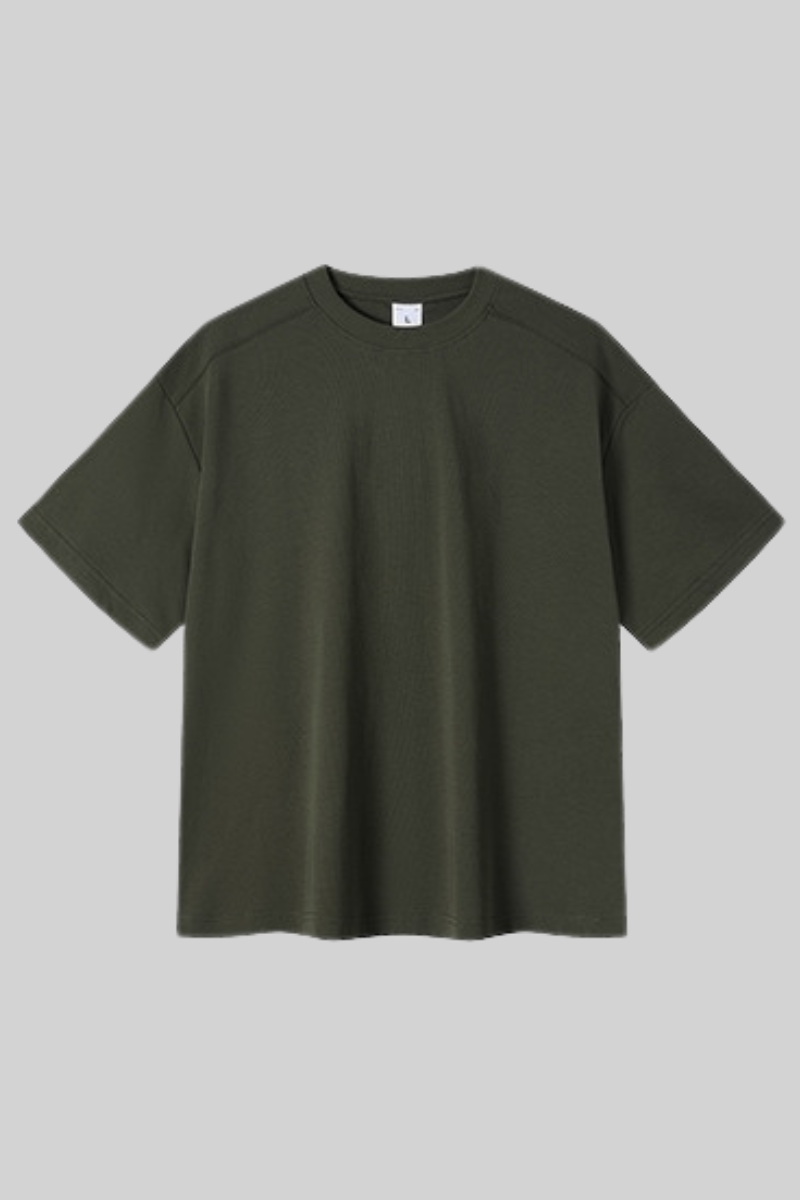 Men's Summer 220g Ribbed Crewneck Solid Set-in Quick Dry Tee