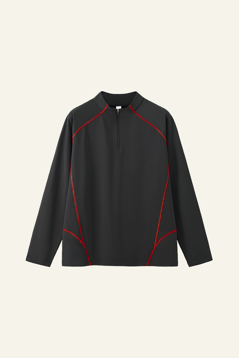 Men's Streetwear Stand Collar Half Zipper Long-Sleeve T-shirt