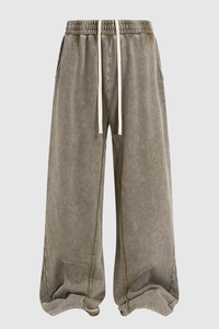 Men's Cotton Vintage-Distressed Raw-Edge Patchwork Pants