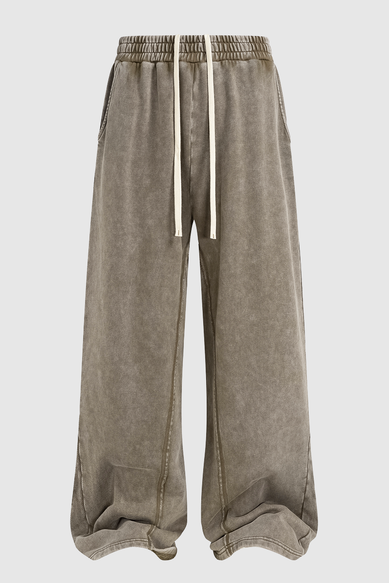 Men's Cotton Vintage-Distressed Raw-Edge Patchwork Pants